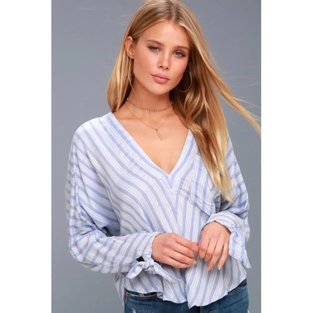 Free People‎ | Striped Dolman Tie Sleeve Blouse Blue